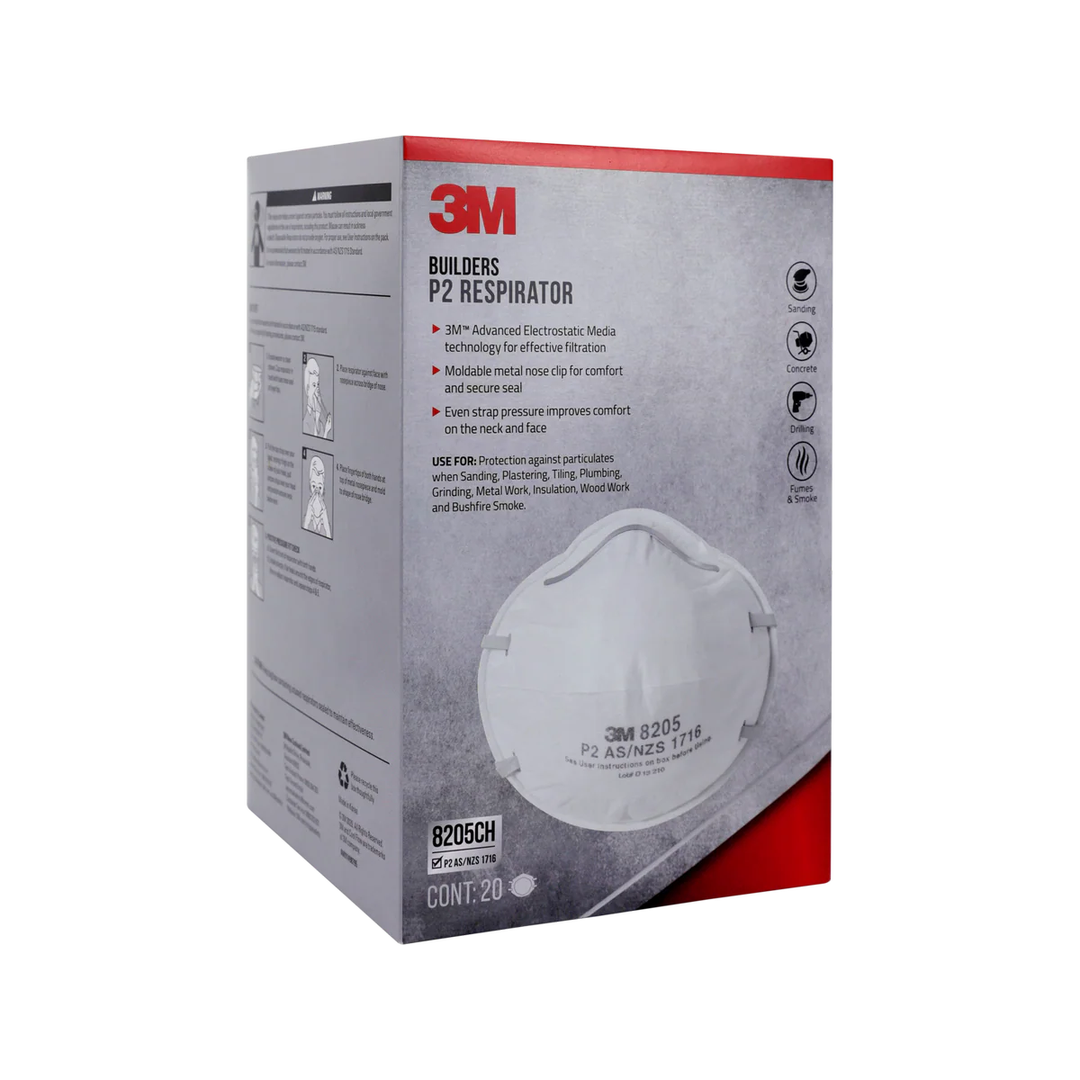 3M Builders P2 Respirator - 20 Pack - Advanced Filtration - Dust Protection