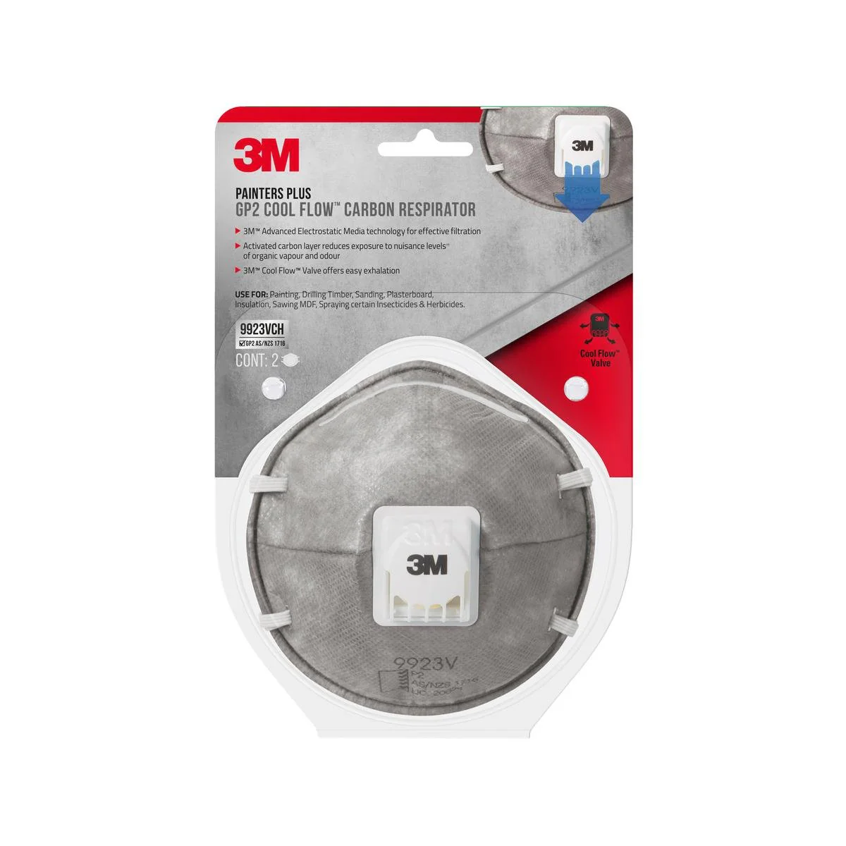 3M Disposable Painters Plus Respirator 2 Pack - P2 Filtration - 159mm x 82mm x 171mm
