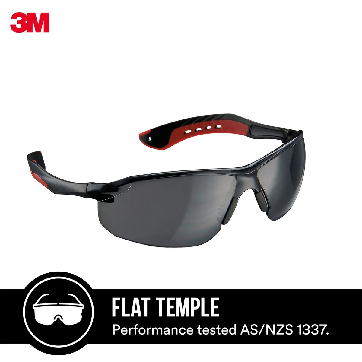 3M Flat Temple Safety Glasses Black - 1 Pack - Composite - UV Protection - Image 2