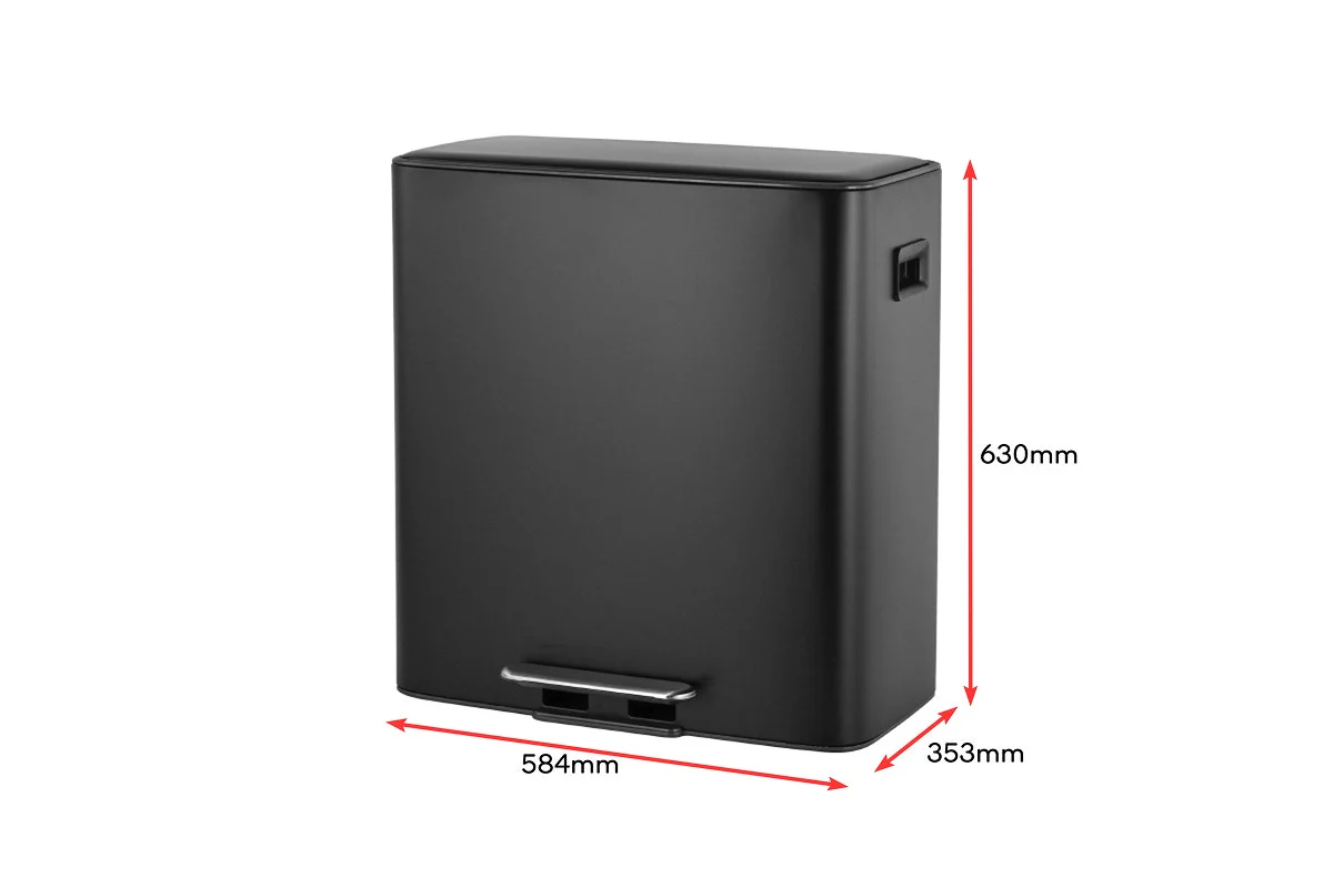 56L Dual Compartment Black Pedal Rubbish Bin with Locking Lid - Image 13