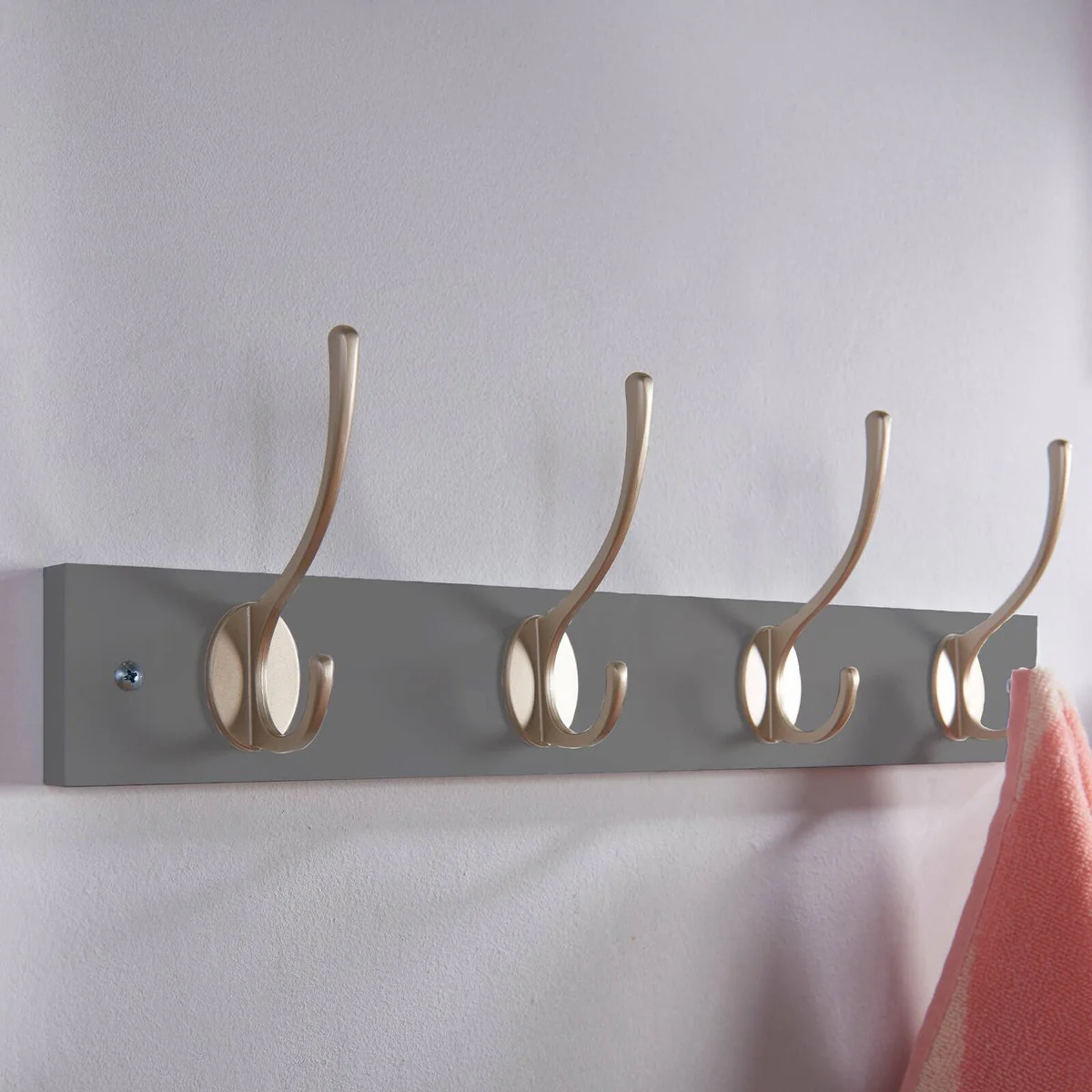 Adoored 4 Double Silver Hook Grey Board Deco Hook Rack - 455mm x 65mm x 145mm - Durable Timber & Steel - Easy Installation - Image 5