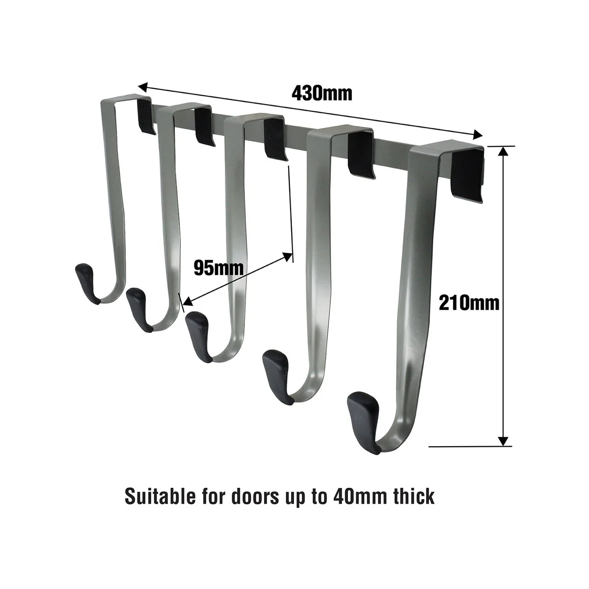 Adoored 5 Hooks Over the Door Hook Rack - 430mm x 210mm - Satin Chrome - Image 4