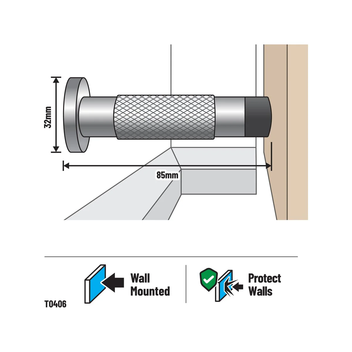 Adoored 85mm Satin Chrome Knurled Door Stop - Wall Protection - Stylish Design - Image 2
