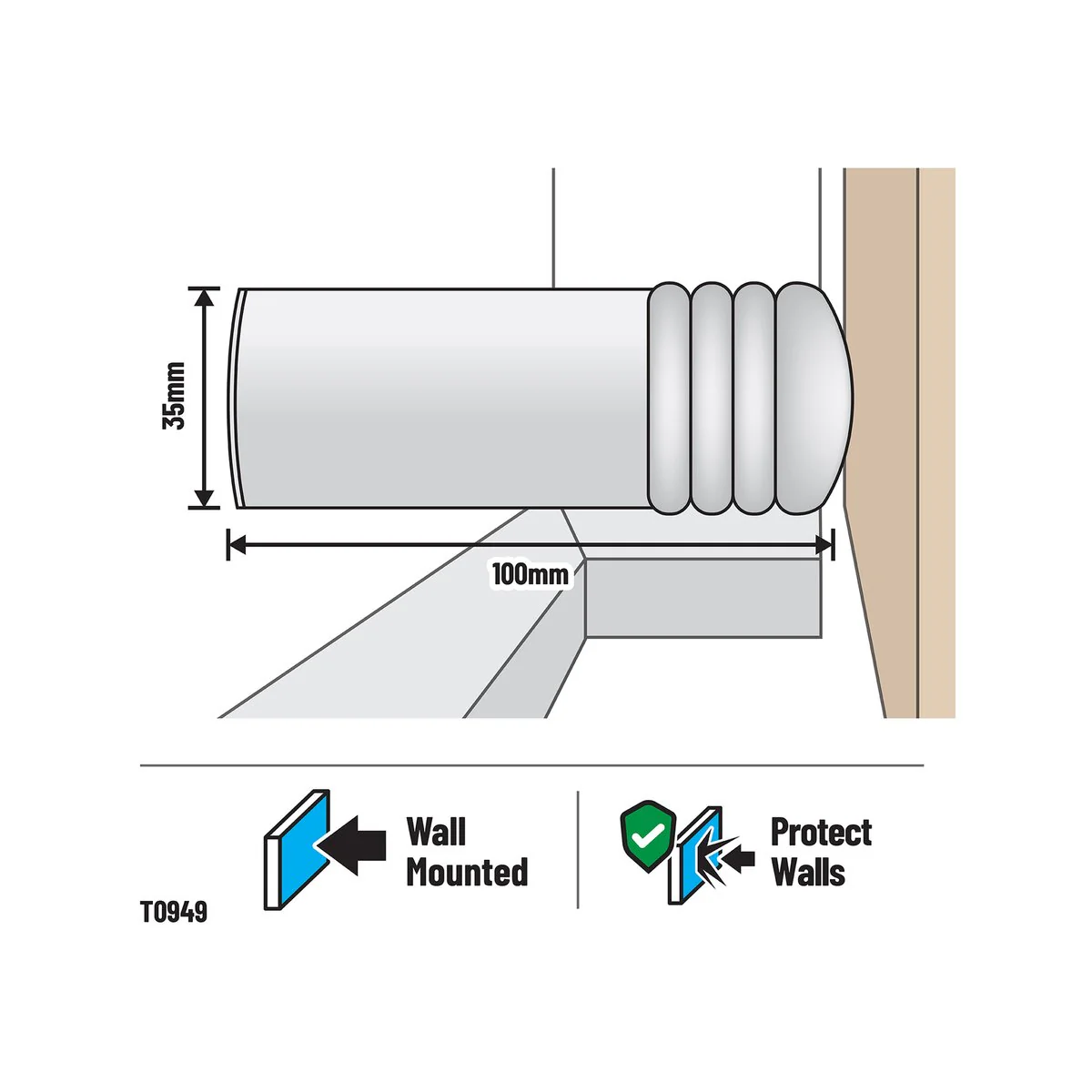 Adoored Cushion Door Stop - 100mm - Plastic - Wall Mounted 10 Pack - Image 2