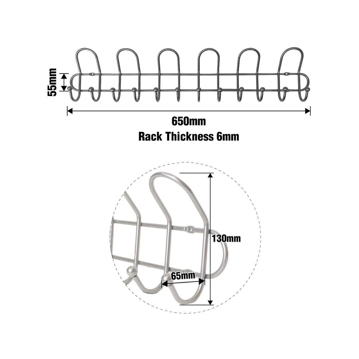 Adoored Decorative Hook Rack - 6 Hooks - Satin Chrome - Easy Installation - Image 4