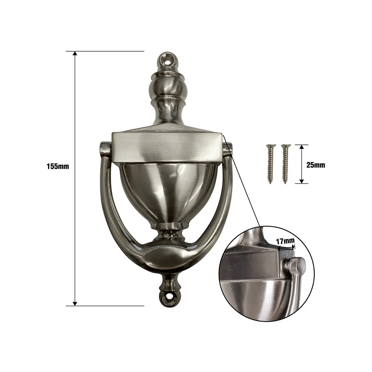 Adoored Door Knocker - 155mm - Steel - Satin Nickel Finish - Image 3
