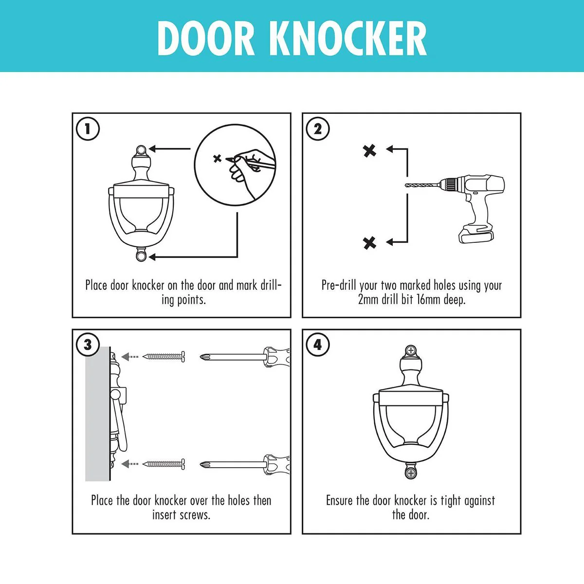 Adoored Door Knocker - 155mm - Steel - Satin Nickel Finish - Image 4