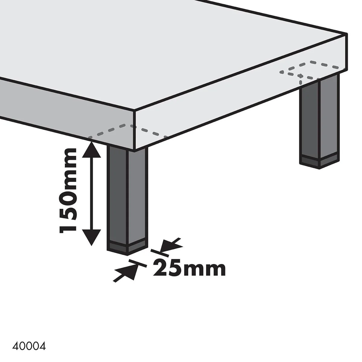 Adoored Furniture Leg - 25 x 25 x 150mm - Steel - Black Finish - Image 2