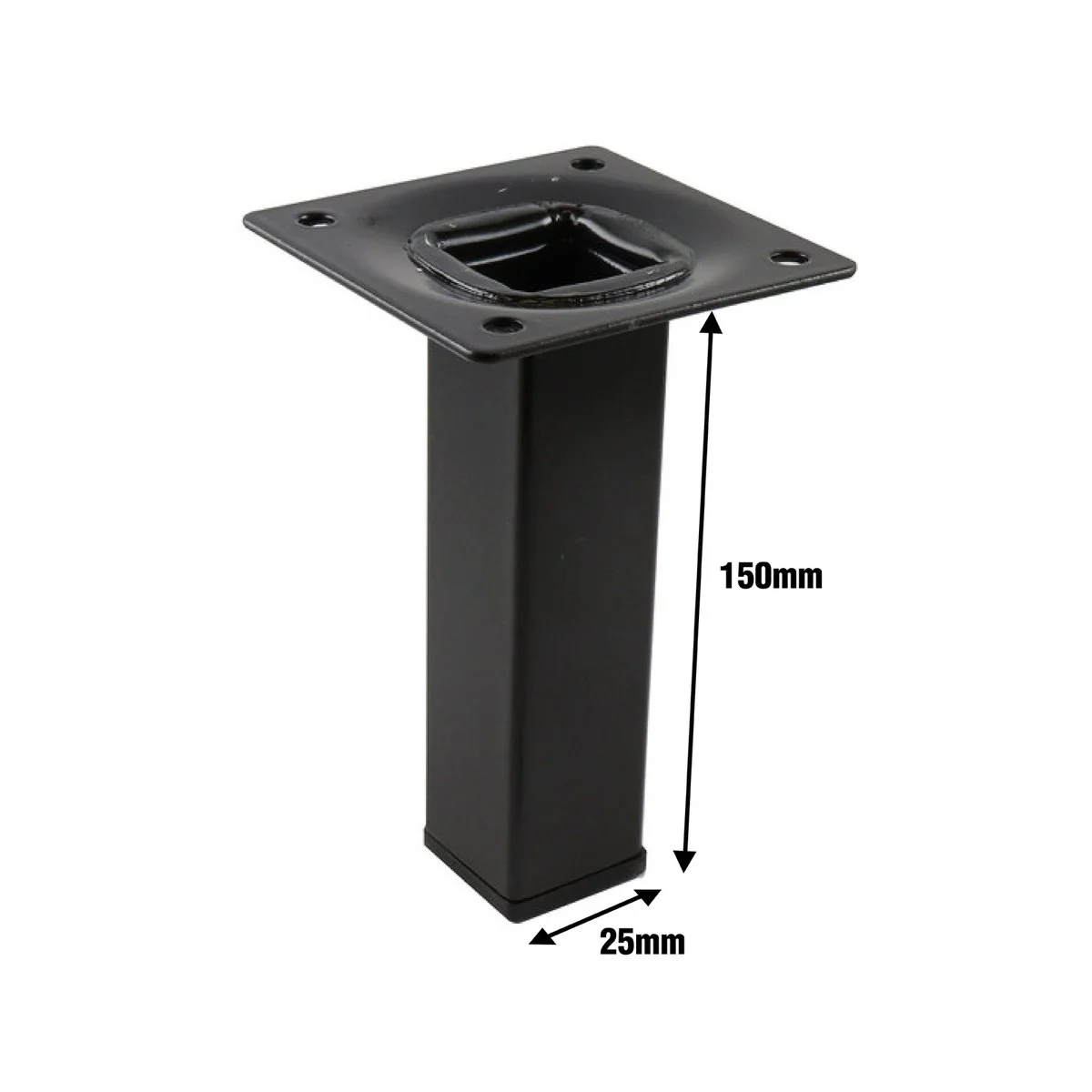 Adoored Furniture Leg - 25 x 25 x 150mm - Steel - Black Finish - Image 3