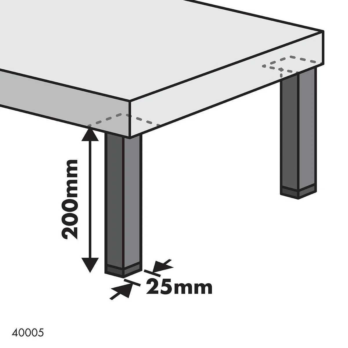 Adoored Furniture Leg - 25 x 25 x 200mm - Steel - Black Finish - Image 3