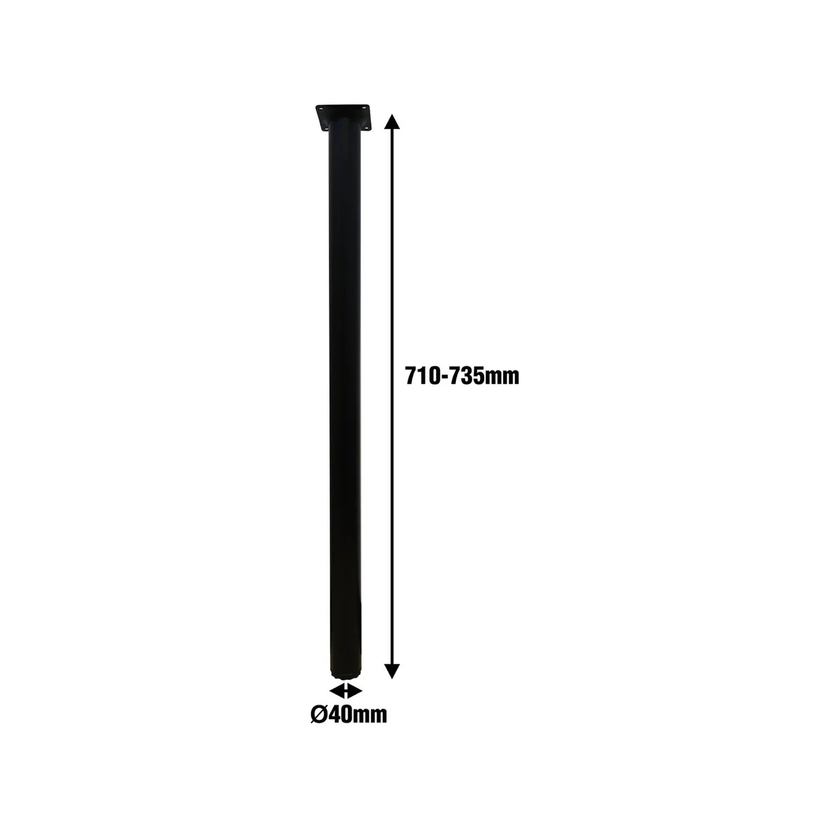 Adoored Black Metal Round Furniture Leg 40mm x 710mm - 1 Pack - Image 3