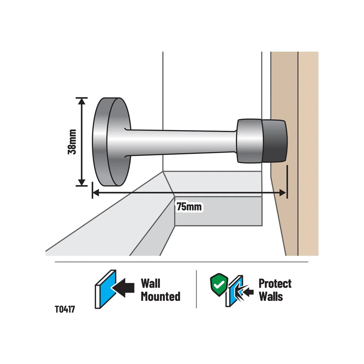 Adoored Satin Chrome Arrow Door Stop - 38mm x 75mm - Wall Protection - Image 2