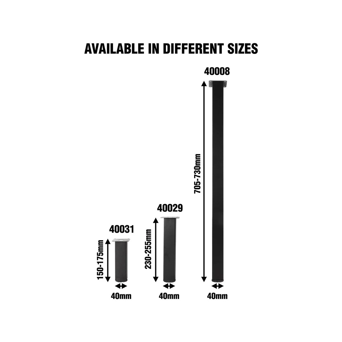 Adoored Table Leg - 40 x 40 x 230mm - Steel - Adjustable Black - Image 4