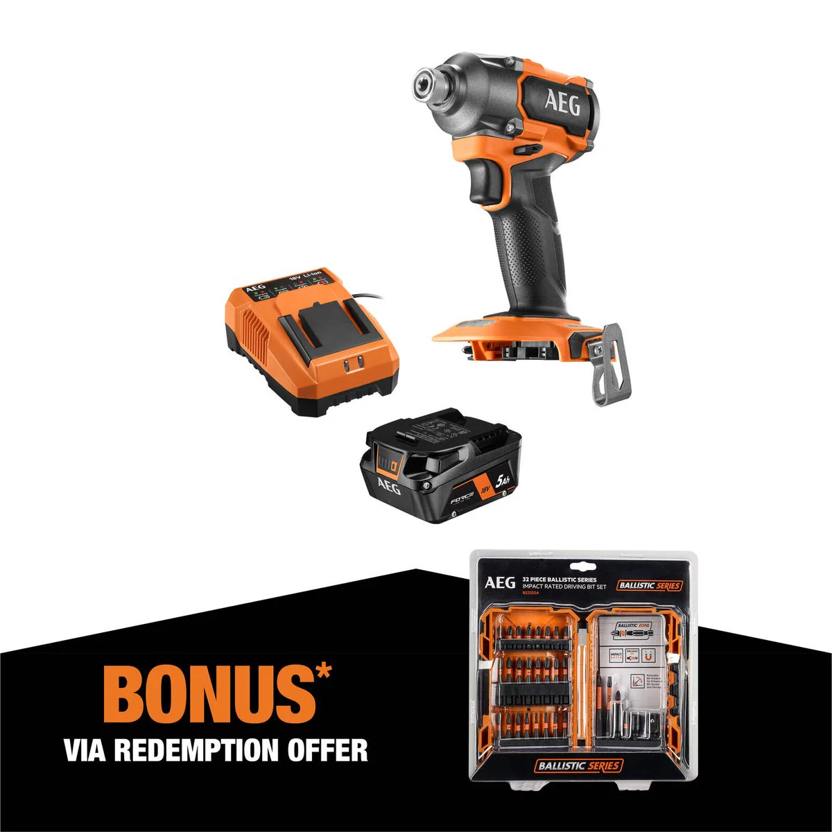 AEG 18V Brushless Impact Driver Kit - 1 x 5.0Ah Battery - 220Nm Torque
