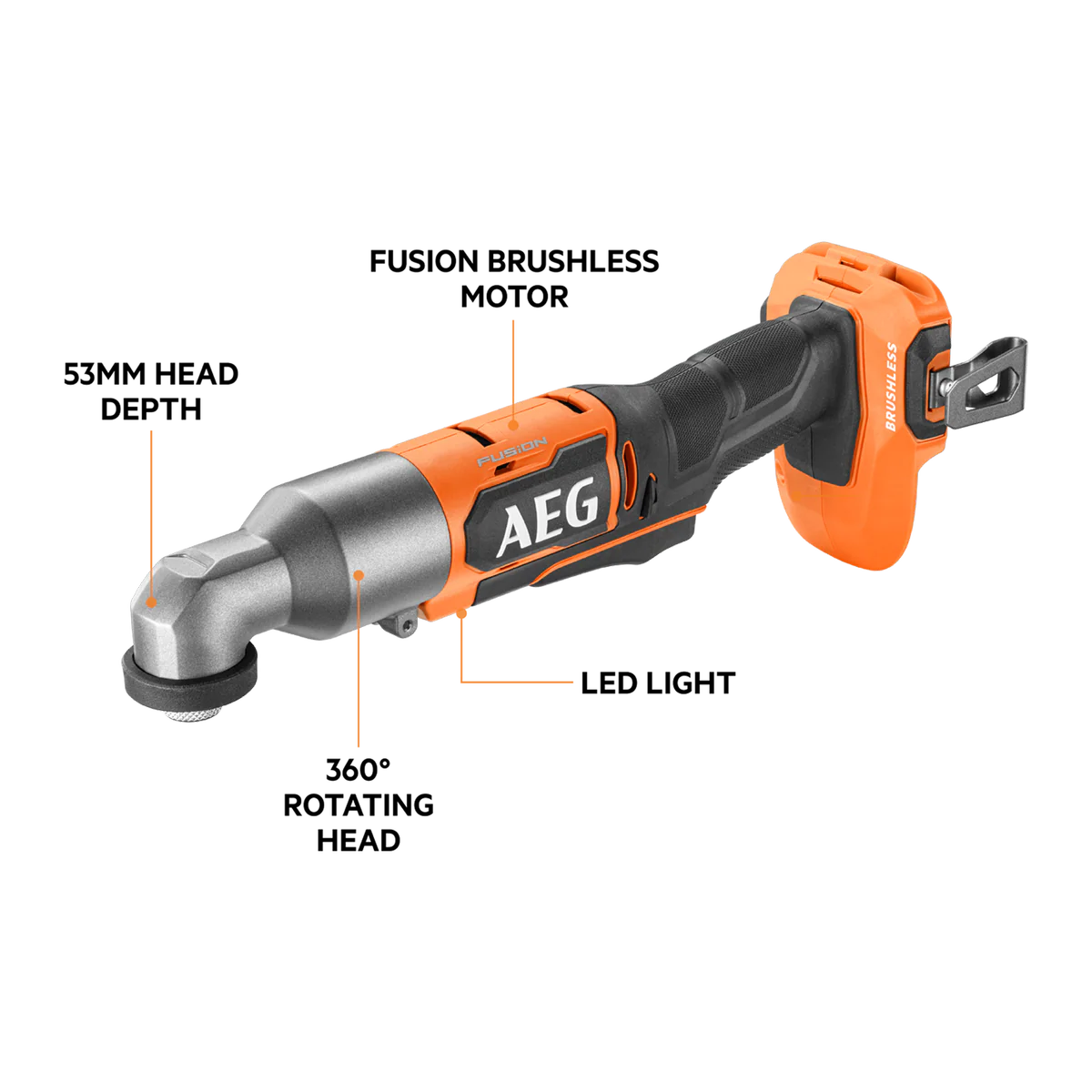 AEG 18V Fusion Right Angled Impact Driver Skin - 150Nm Torque - 53mm Head Depth - Image 2