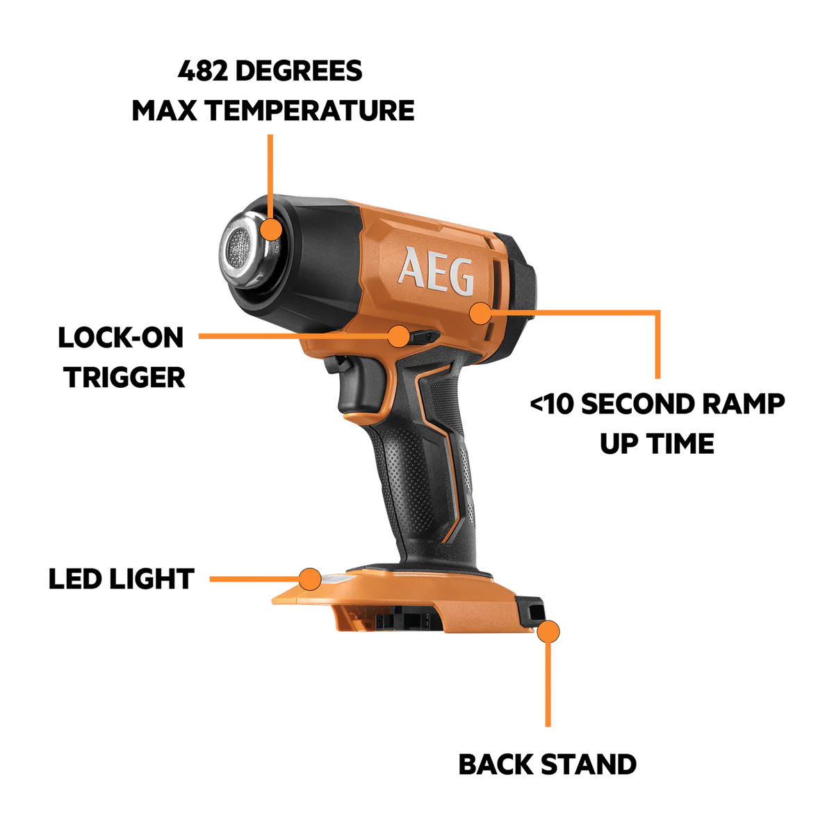 AEG 18V Heat Gun Skin Only - 482°C Maximum Temperature - Compact Design - Image 2