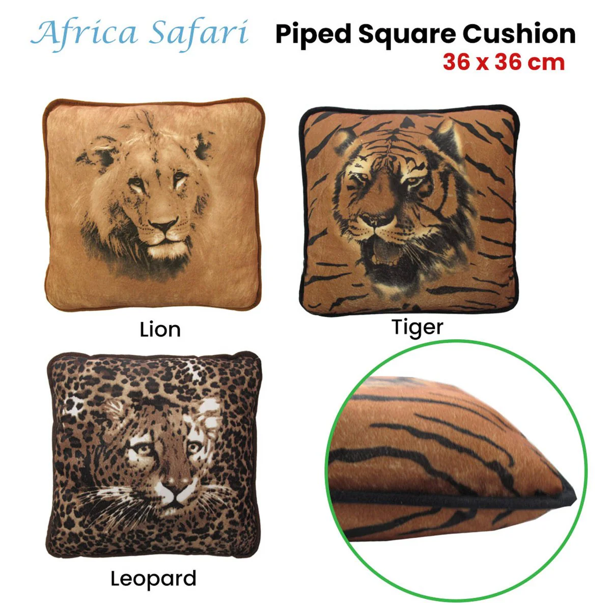 Africa Safari Cushion - Square Piped Edge - 36 x 36 cm - Leopard Print - Image 2