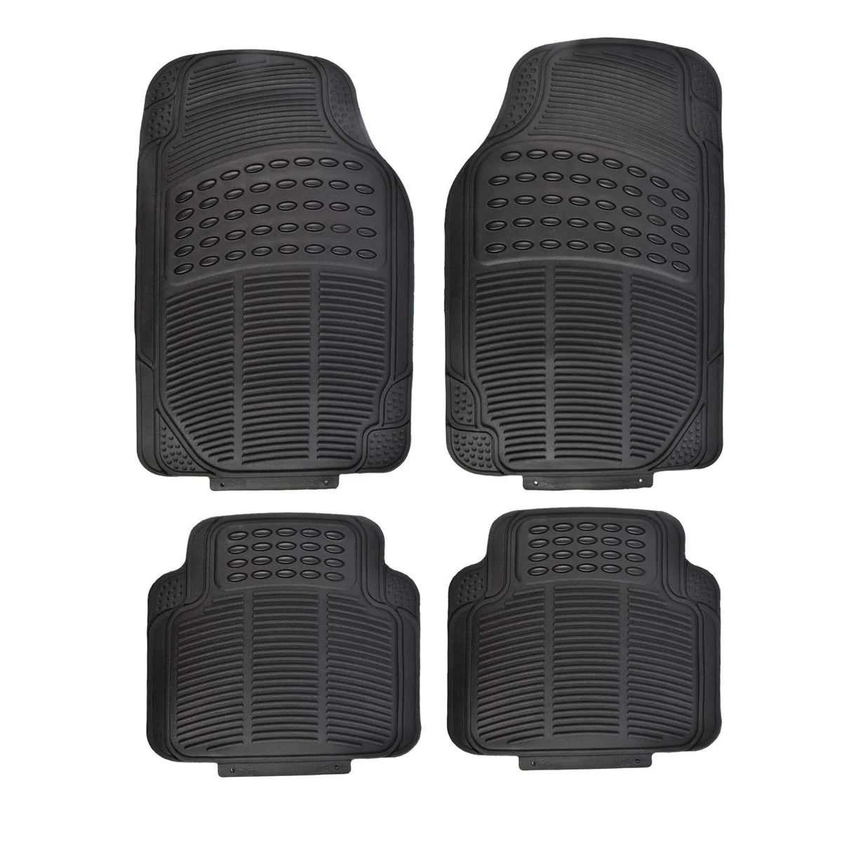 All Set Black PVC Car Floor Mat 4 Piece - Universal Fit - Heavy-Duty Protection - 430mm x 705mm