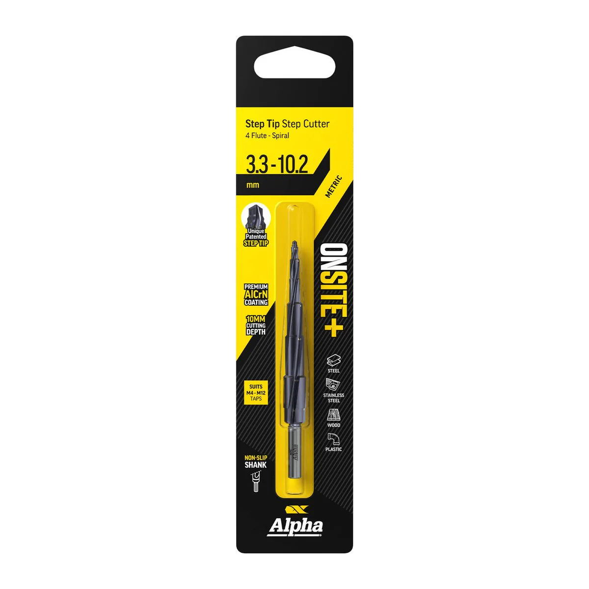 Alpha Onsite M4 M12 Step Tip Cutter - 10mm Cutting Depth - Fast Drilling