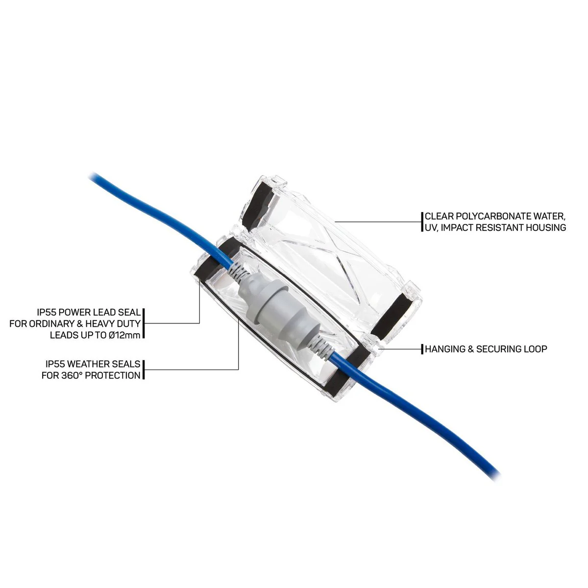 Ampfibian x2 Weatherproof Connector Protector - IP55 - Clear - 75mm x 62mm x 195mm - Image 3