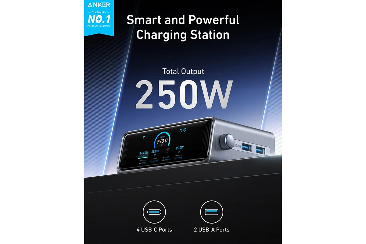 Anker 250W GaN Desktop Charger - 6 Ports, Smart Control, Fast Charging - Image 7