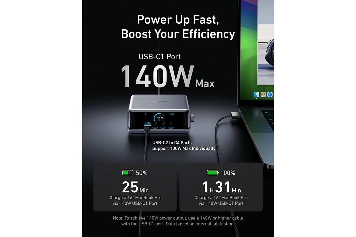 Anker 250W GaN Desktop Charger - 6 Ports, Smart Control, Fast Charging - Image 8