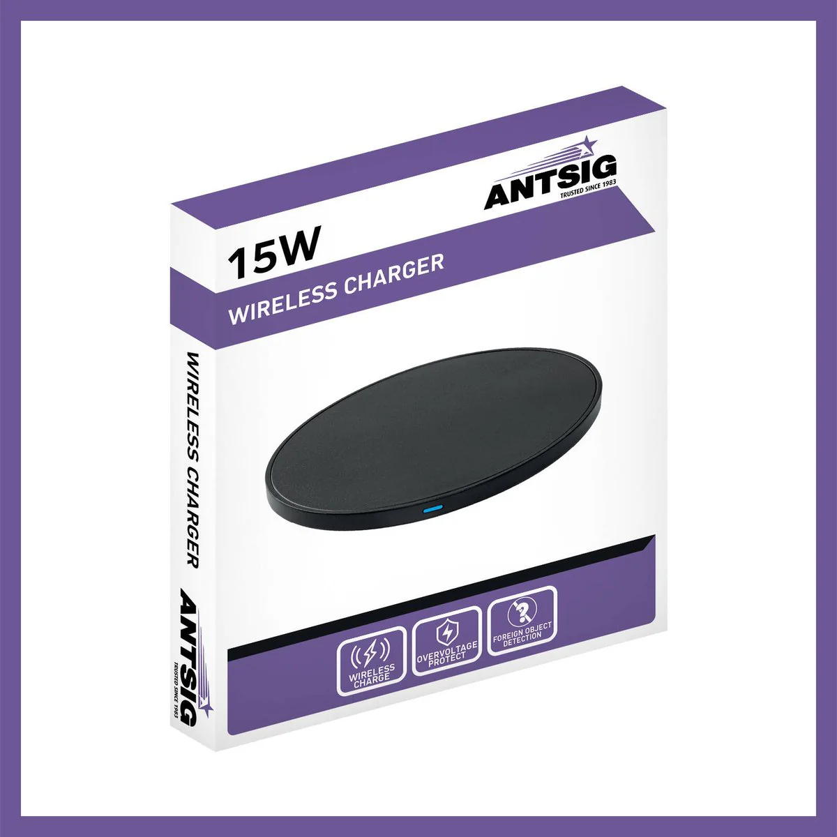 Antsig 15W Wireless Charger - Compact Design - LED Indicator - USB-C Cable - Image 3