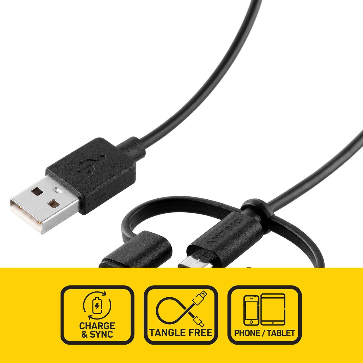 Antsig 1m 3 in 1 USB Cable - Versatile Charging - USB-A, Micro-USB, Lightning, USB-C - Image 2