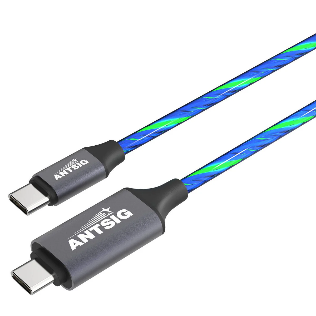 Antsig 1m USB C to USB C Light Up Cable - Blue - Charge & Sync