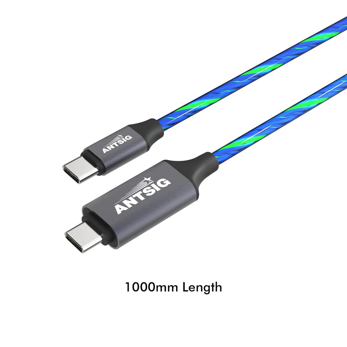 Antsig 1m USB C to USB C Light Up Cable - Blue - Charge & Sync - Image 4