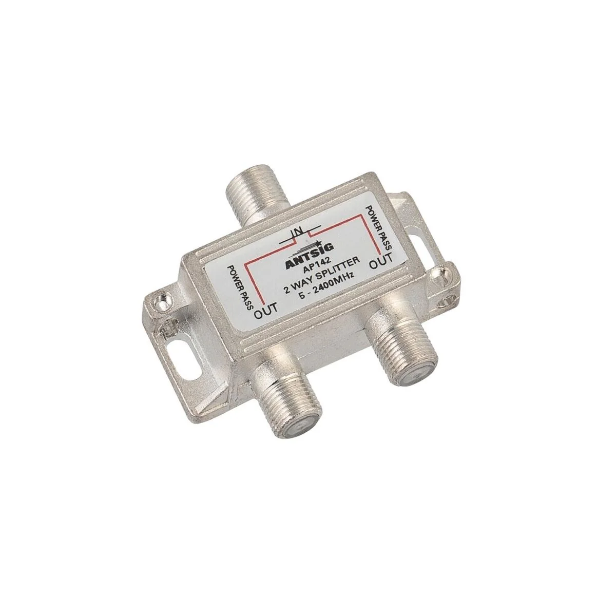 Antsig 2 Way F Connector Splitter - 5-2400MHz - Zinc - Indoor Use