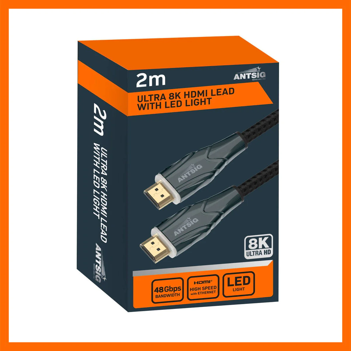 Antsig 2m Ultra 8K HDMI Lead - 8K@60Hz - Gold-Plated Connectors - Triple Shielding - Image 3