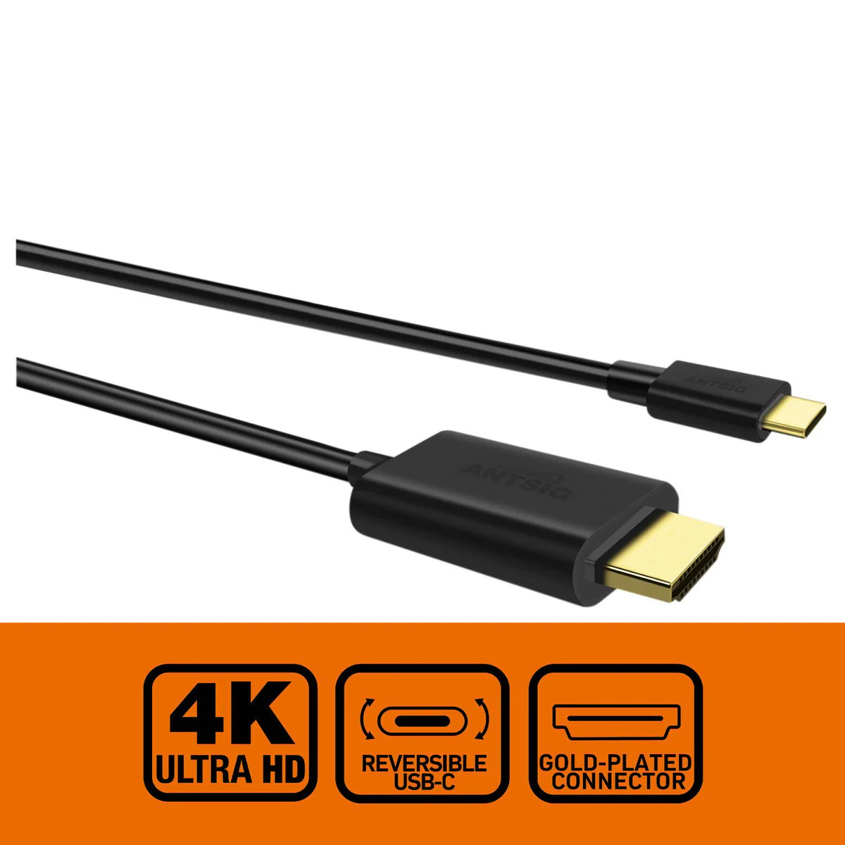 Antsig 2m USB-C to HDMI Lead - 4K 60Hz - Black - Gold Plated Connectors - Image 2