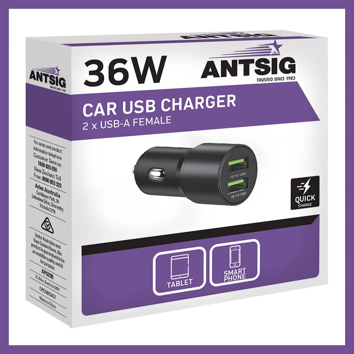 Antsig 36W 2 Port USB Car Charger - Dual USB-A - Metal Housing - Safe Charging - Image 3