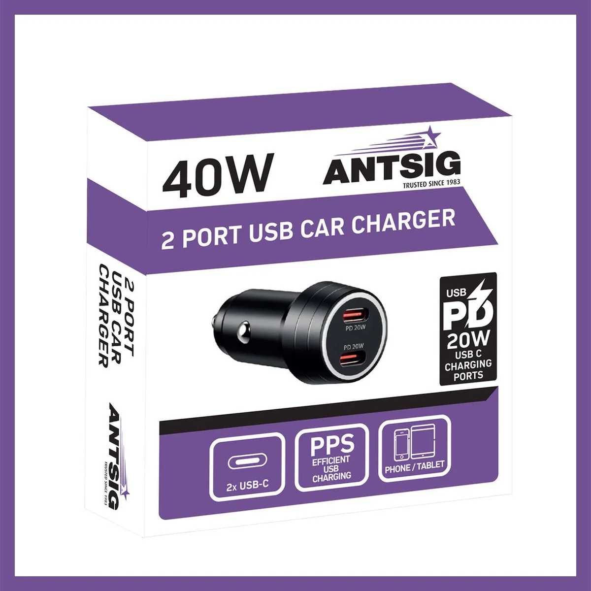Antsig 40W 2 Port USB Car Charger - Dual USB-C - Fast Charging - Metal Housing - Image 3