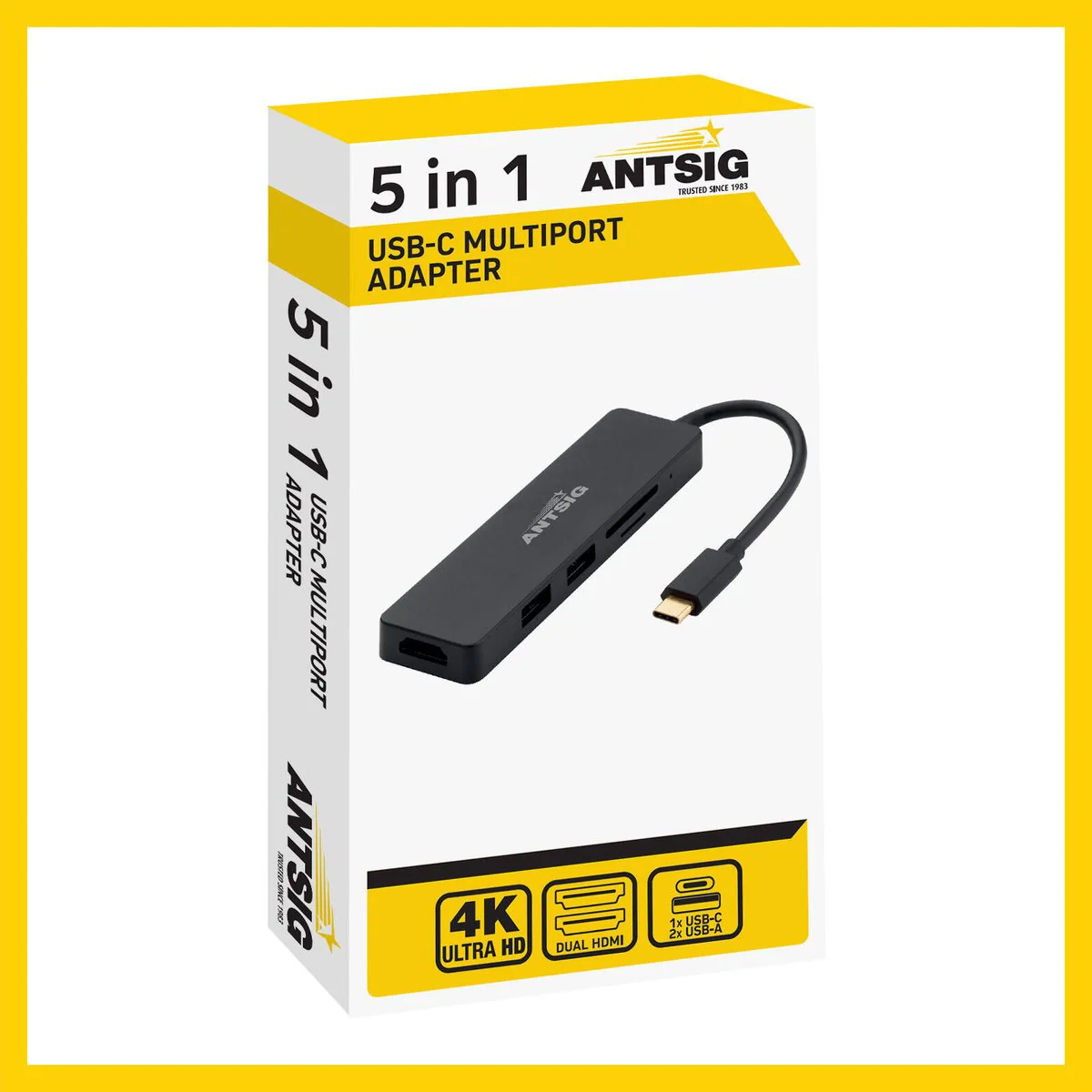 Antsig 5 in 1 USB-C Multiport Adapter - 4K HDMI - 2 USB-A Ports - Black - Image 4