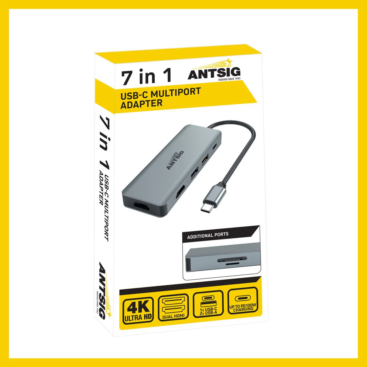 Antsig 7 in 1 USB C Multiport Adapter - Dual HDMI 4K - USB-A - SD Slots - 270mm - Image 3