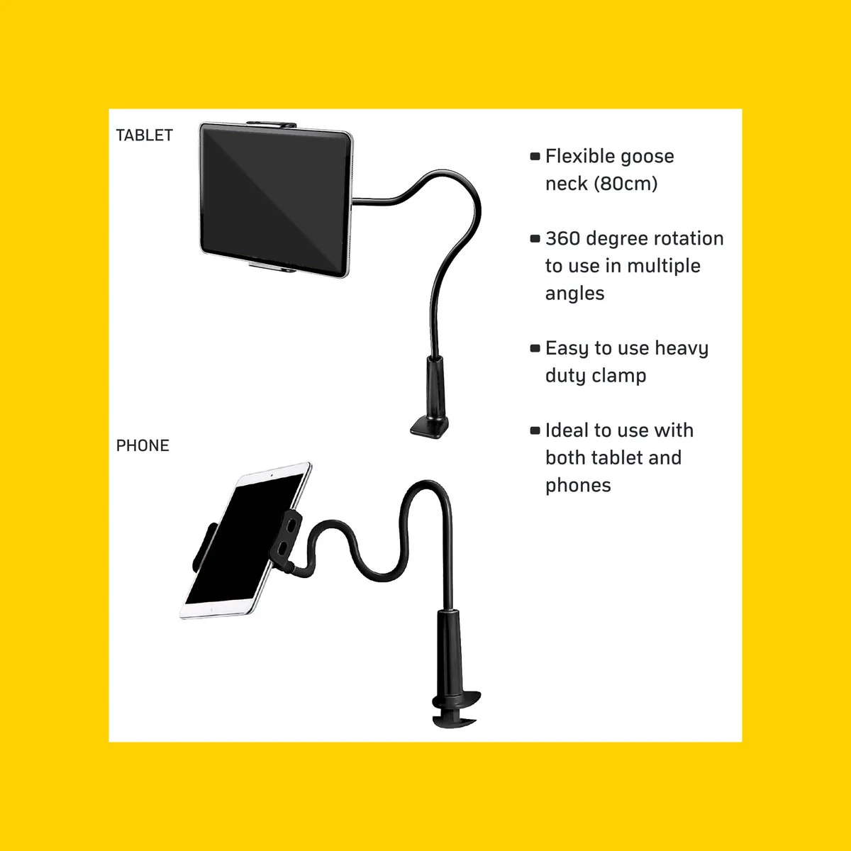 Antsig Phone and Tablet Holder - Heavy Duty Clamp - 80cm Flexible Arm - Image 3