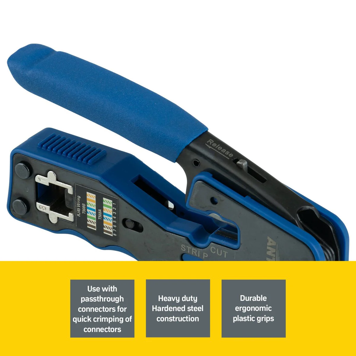 Antsig RJ45 Crimping Tool - 4P 6P 8P - Heavy-Duty Steel - Ergonomic Grips - Image 3
