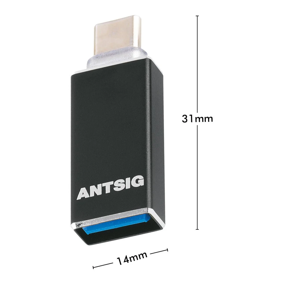Antsig USB-C Plug to USB-A Socket Adaptor - 15mm x 8mm x 30mm - Durable Metal Housing - Image 4