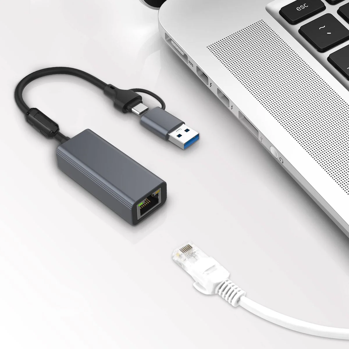 Antsig USB C USB A to Ethernet Adapter - Compact - Grey - Reliable Wired Connectivity - Image 4