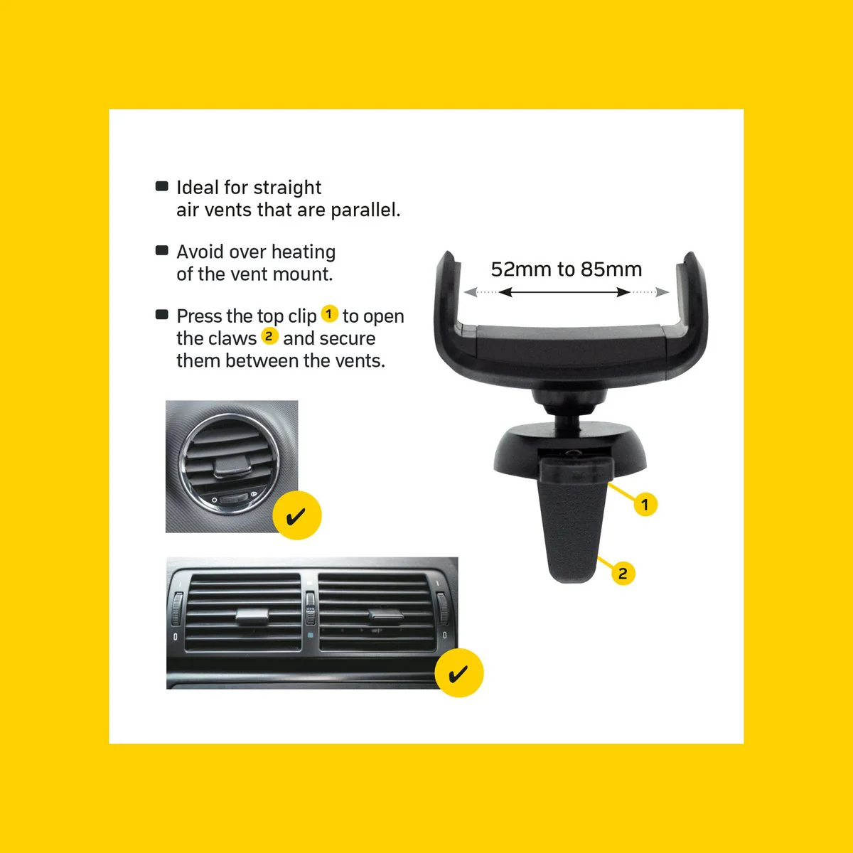 Antsig Vent Mount - Smartphone Holder - 150mm x 10mm x 30mm - Black - Easy Installation - Image 3
