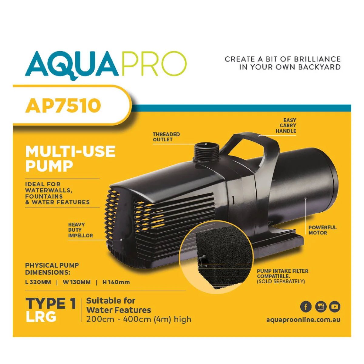 Aquapro Multi Use Pond Pump - 4.9m - Plastic - Silent Operation - Image 3