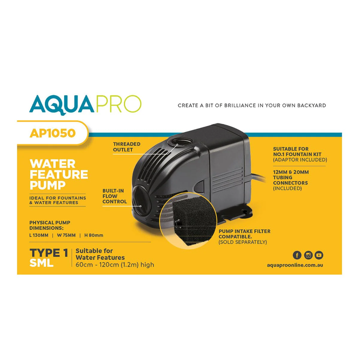 Aquapro Water Feature Pump - 1.2m - Compact Design - Flow Adjustable - Image 3