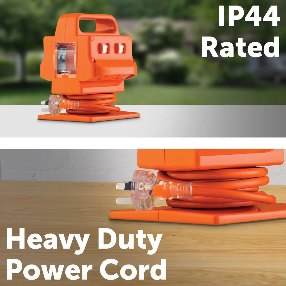 Arlec 10A 4 Outlet Heavy Duty Power Block 2m Cord - Orange - Safety Switch - Image 2