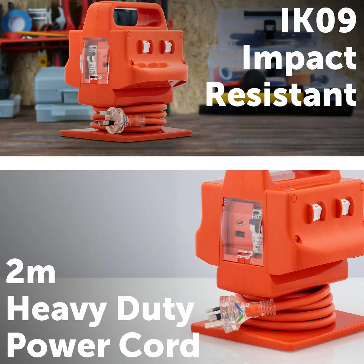 Arlec 10A 4 Outlet Heavy Duty Power Block - PD20W Fast Charging - Orange - Image 3