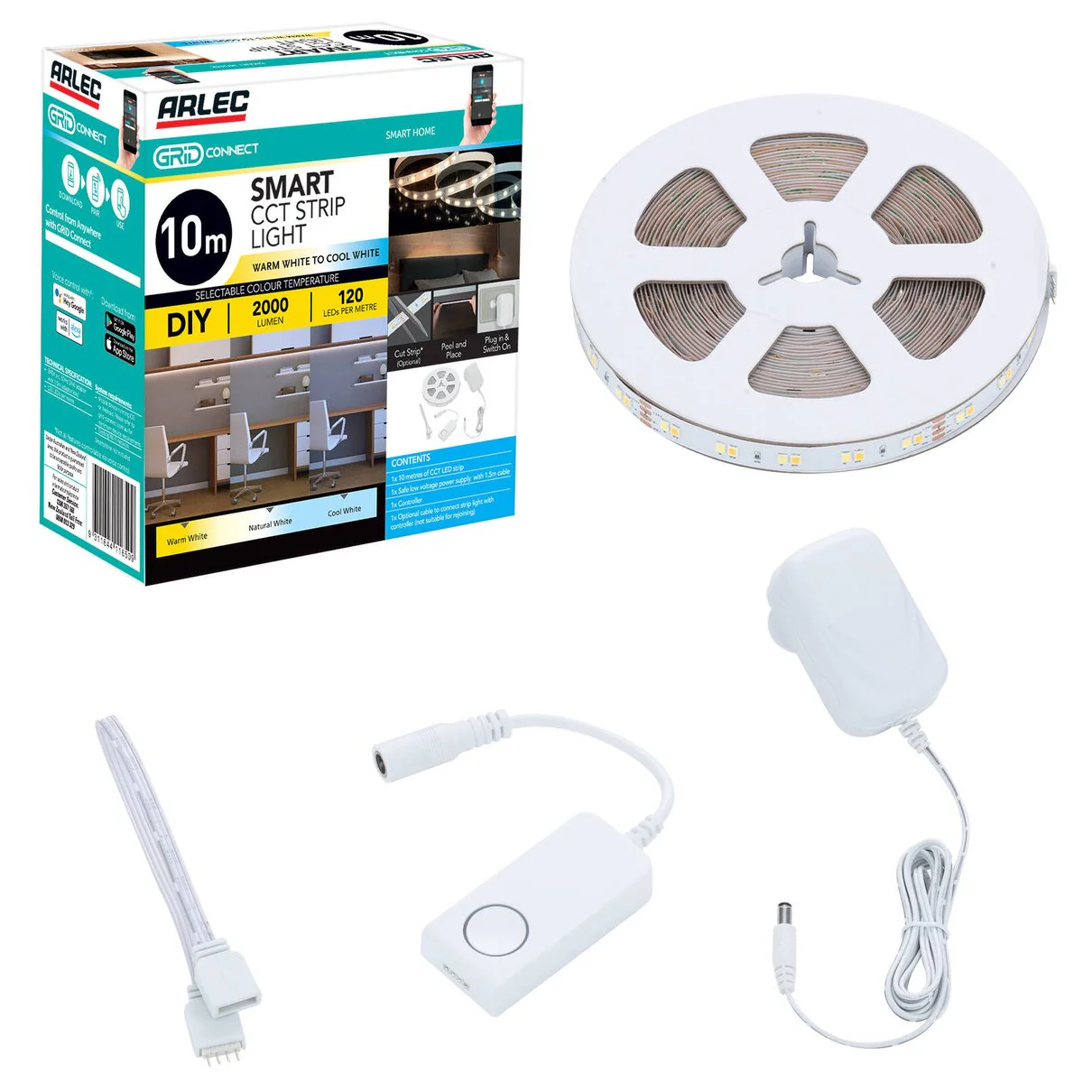 Arlec 10m Smart CCT Strip Light - 2000 Lumens - Adjustable Brightness