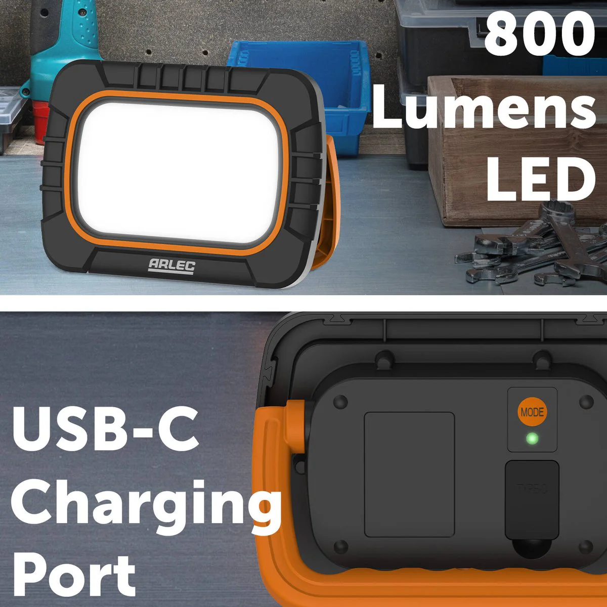 Arlec 10W LED Rechargeable Work Light AWL2313 - 800 Lumens - 5 Hour Run Time - Weather Resistant - Image 3