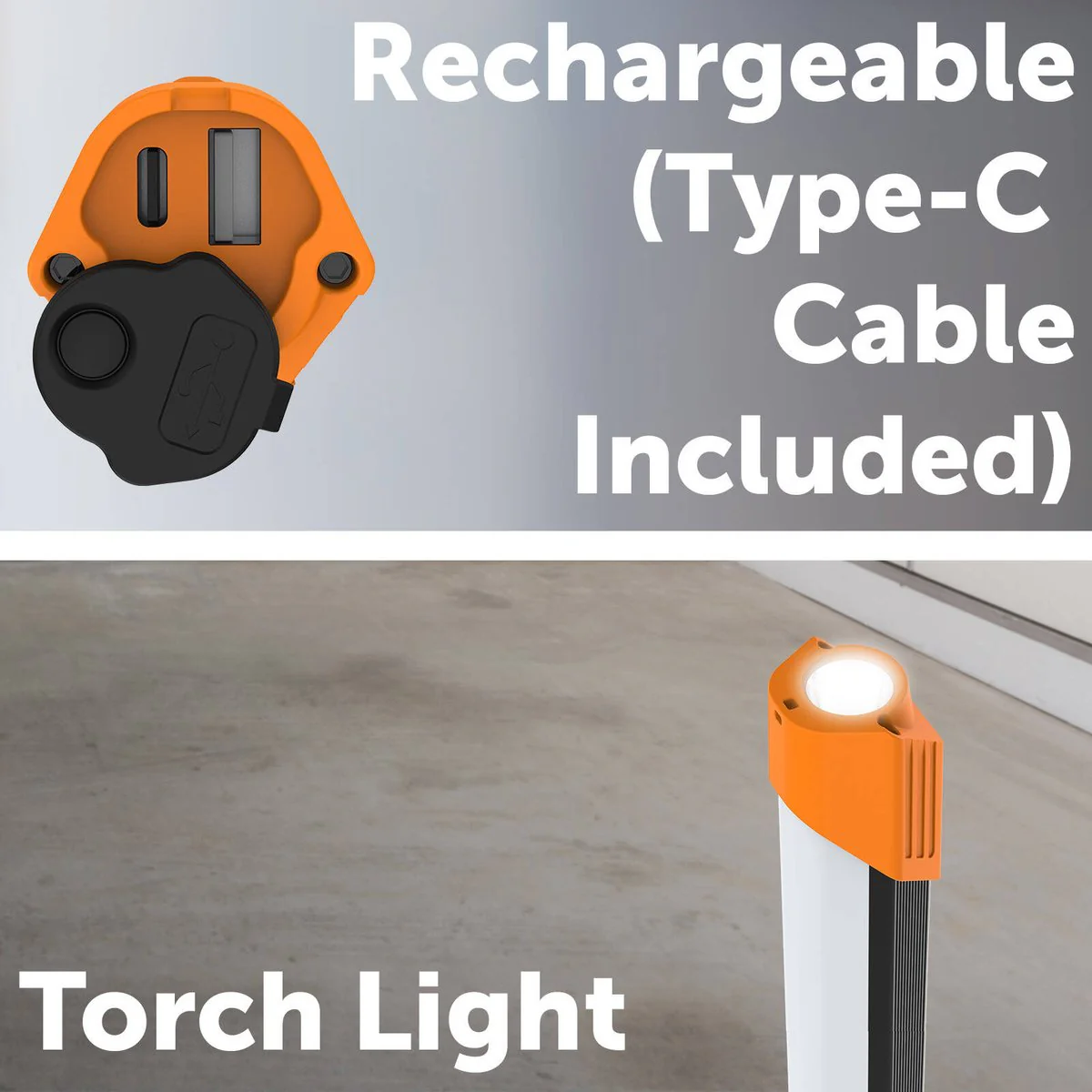 Arlec 1200lm LED Rechargeable Inspection Light - 4400mAh Battery - IP54 Weather Resistant - Orange Black - Image 5