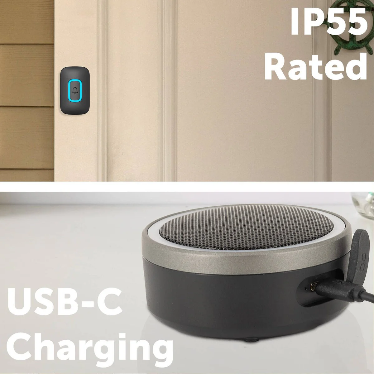 Arlec 200m Rechargeable Wireless Door Chime - Speaker - RGB LED - Black - Image 2